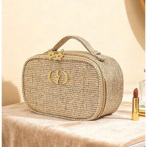 Dior 2025 Christmas Limited Edition Gold Woven Makeup Bag Pouch Vanity NEW